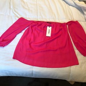 Hot pink off the shoulder shirt